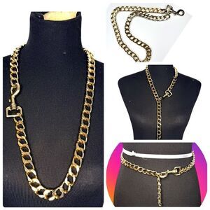 Vintage Heavy Large Gold Curb Link Chain – 30” – Necklace / Belt / Chain Leash